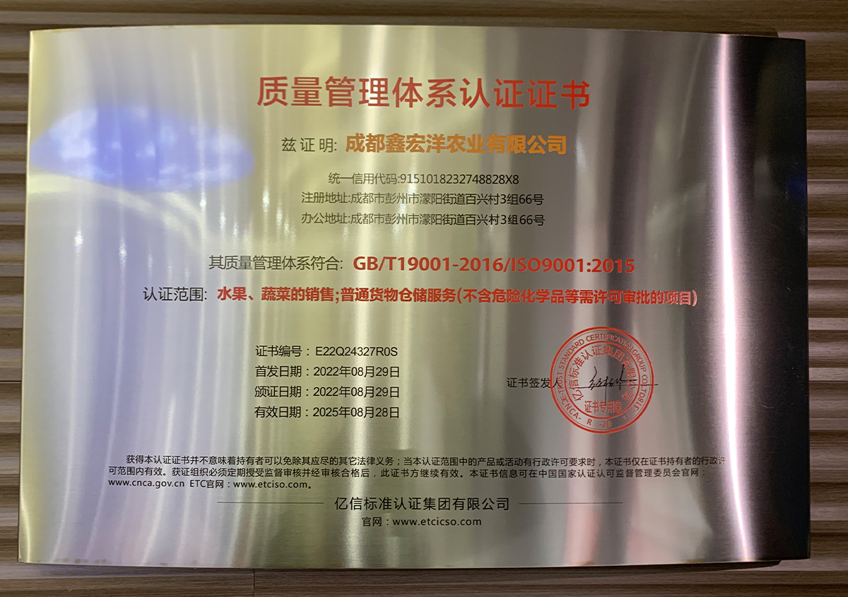 质量管理体系认证证书